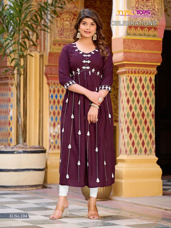 Tips And Tops Celebrations Alia Cut Rayon Long Kurti Collection